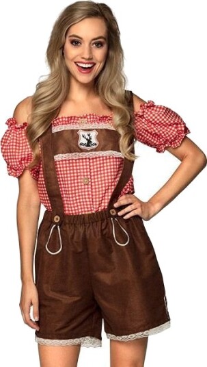 Boland Brunt Lederhosen med Rutete Topp Oktoberfestkostyme til Dame S Boland Brunt Lederhosen med Rutete Topp Oktoberfestkostyme til Dame S