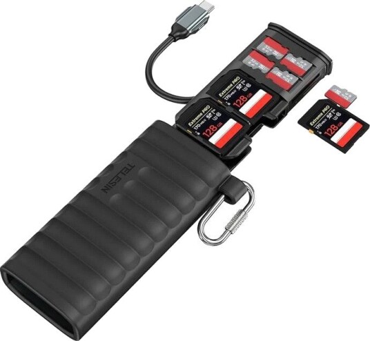 Telesin S6-MCR-01 Multifunksjonell kortleser og oppbevaringsboks USB 3.1 Type-C 312MB/s IP54 Sort