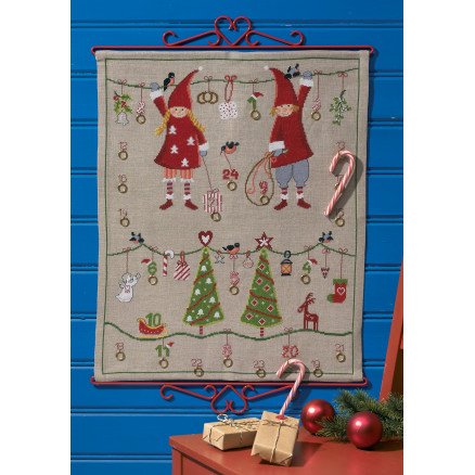 Permin Broderisett Lin Julekalender Moderne Nisser 48x58cm