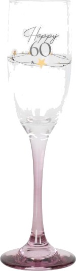 Happy 60 - Champagneglass med Rosa Stett i Gaveeske