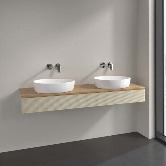 Villeroy & Boch Antao Servantskap med 2 skuffer 160x50x19 cm u/lys Grå Matt/Eik Villeroy & Boch Antao Servantskap med 2 skuffer 160x50x19 cm u/lys Grå Matt/Eik