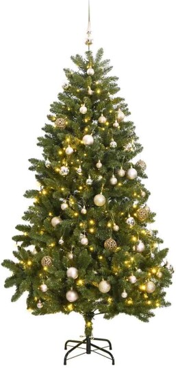 Kunstig hengslet juletre med 300 LED og kulesett 270 cm