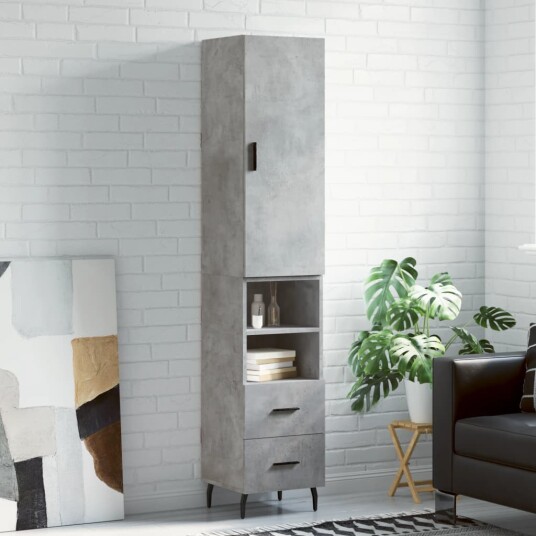 vidaXL Highboard betonggrå 34,5x34x180 cm konstruert tre 8720845483555