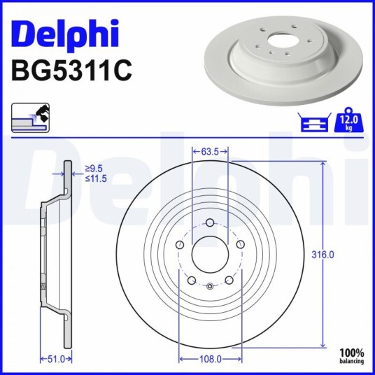 DELPHI BG5311C Bremseskive DELPHI BG5311C Bremseskive