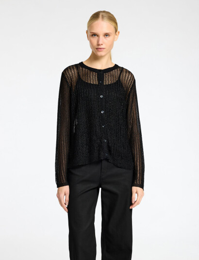 Selected Slfsadie Metallic Ls Knit Cardigan - Black - M Selected Slfsadie Metallic Ls Knit Cardigan - Black - M