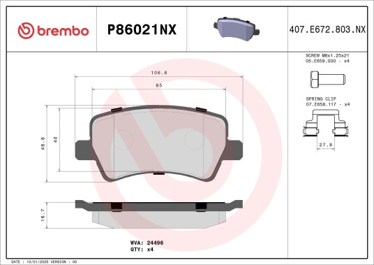 Bremseklosser BREMBO P86021NX Bremseklosser BREMBO P86021NX
