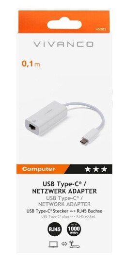 Vivanco USB-C <-> RJ45 1000Mbps network adapter 0.1m White