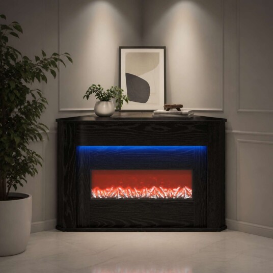 vidaXL Peis med LED stripe Svart eik 95 x 42,5 x 60 cm Konstruert tre