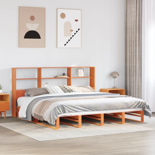  Seng med bokhylle uten madrass voksbrun 180x200 cm heltre 8721158627186