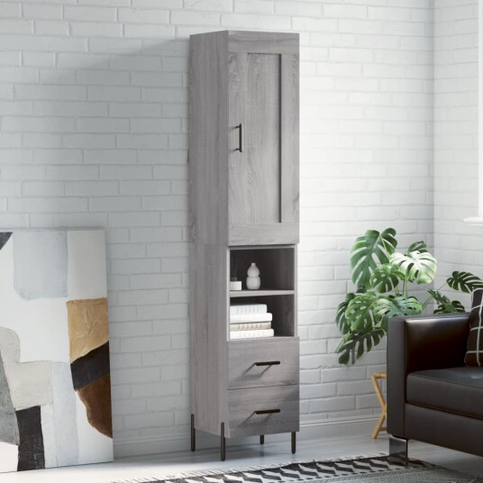 vidaXL Highboard grå sonoma 34,5x34x180 cm konstruert tre 8720845496937