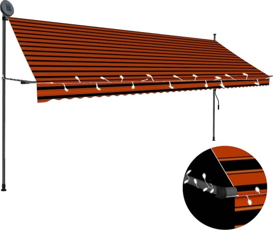 vidaXL Manuell uttrekkbar markise med LED 400 cm oransje og brun