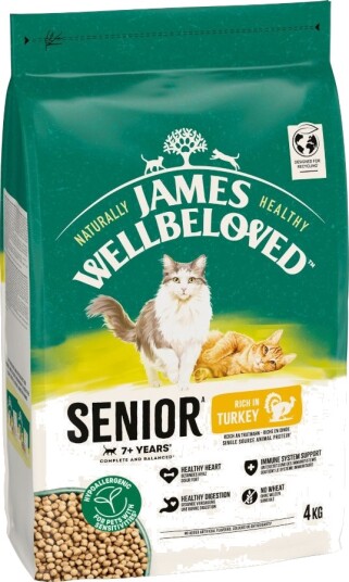 James Wellbeloved tørrfôr Hypoallergenic Senior Cat og ris kalkun 3 x 4 kg