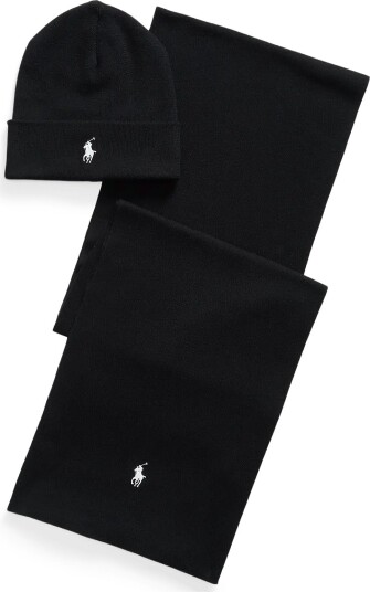Polo Ralph Lauren Rib Knit Cotton Beanie & Scarf Gift Set POLO BLACK W/ C17 One Size