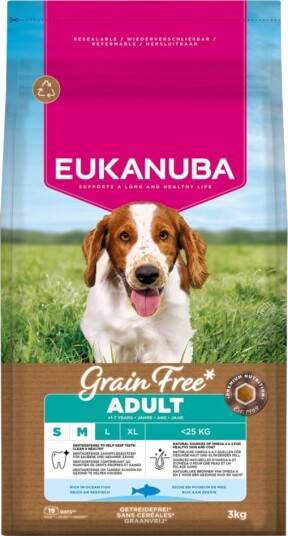 Eukanuba Tørrfôr Adult Grain Free Small & Medium Med Sparepakke Havfisk 2 X 3 kg Eukanuba Tørrfôr Adult Grain Free Small & Medium Med Sparepakke Havfisk 2 X 3 kg
