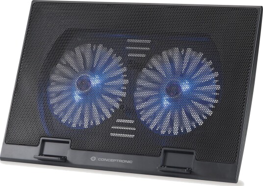 Conceptronic Thana Ergonomisk Laptopkjøler med 2 Vifter og LED-Belysning, Sort