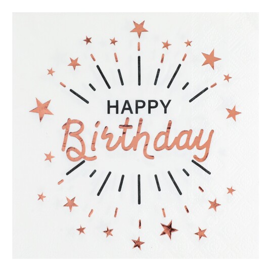 Santex Servietter Sparkling Happy Birthday Hvit/Roségull - 10-pakning