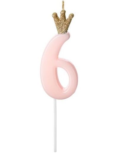 Partydeco Tallet 6 Rosa Kakelys med Gullkrone 95 cm Partydeco Tallet 6 Rosa Kakelys med Gullkrone 95 cm