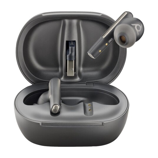 Poly Voyager Free 60+ Uc Carbon Black Earbuds + Bt700 Usb-C-Adapter + Laddningsfodral Med Pekskärm, Trådlös, Samtal/Musik, Headset, Svart