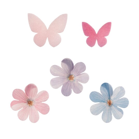 Spiselig Kakepynt Blomster Og Sommerfugler i Wafer Pk/8 