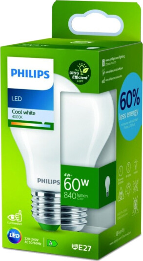 Philips LED-pære E27 4W 4000K Frostet glass Philips LED-pære E27 4W 4000K Frostet glass