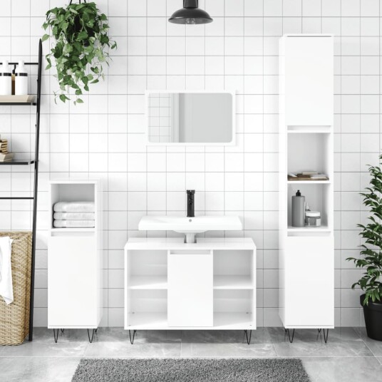 vidaXL Baderomsskap høyglans hvit 80x33x60 cm konstruert tre vidaXL Baderomsskap høyglans hvit 80x33x60 cm konstruert tre