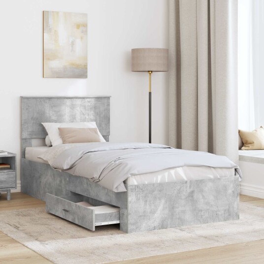  Sengestamme med hodegjerde Betonggrå 90 x 190 cm Konstruert tre