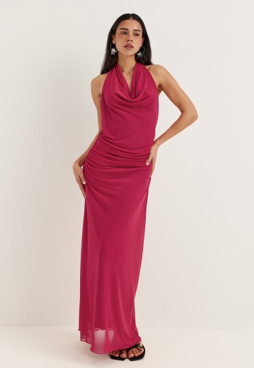 Bubbleroom Drapy Halterneck Mesh Dress