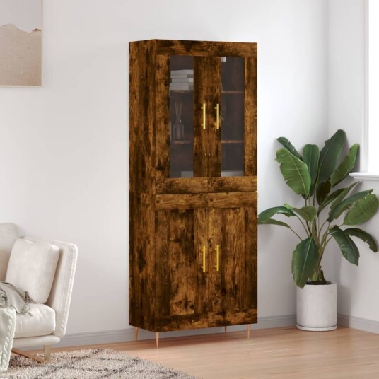 Highboard røkt eik 69,5x34x180 cm konstruert tre