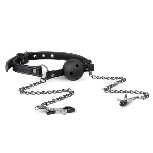 Open Ball Gag With Nipple Clamps Open Ball Gag With Nipple Clamps