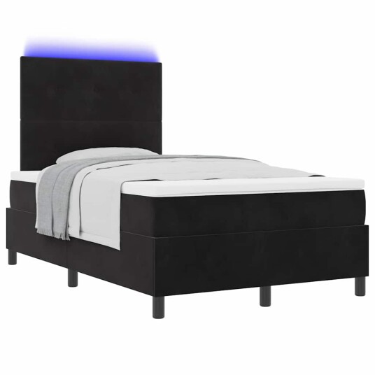 Boxspring seng med madrass og LED svarte 120x200 cm fløyel