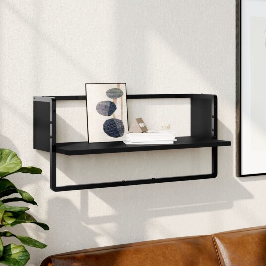 Vegghylle med stang svart 65x25x30 cm 8721012046221