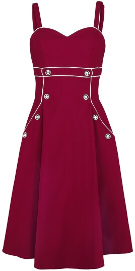 Voodoo Vixen Rockabilly Middellang kjole Claudia Red Seaside Dress XS til 4XL Damer rød