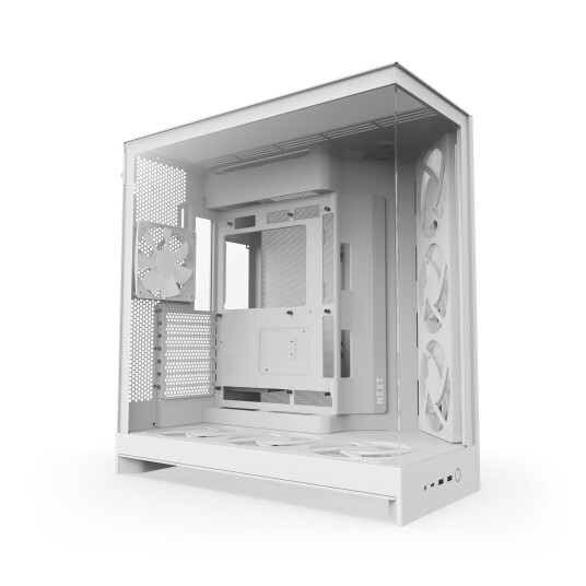 NZXT H9 Flow RGB+ 2025 Midi Tower Kabinett Hvit med Sidepanel