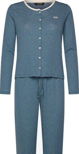 Lauren Ralph Lauren Homewear Lrl L/S Lace Button Down Ankle Pant   BLUE STRIPE   XS