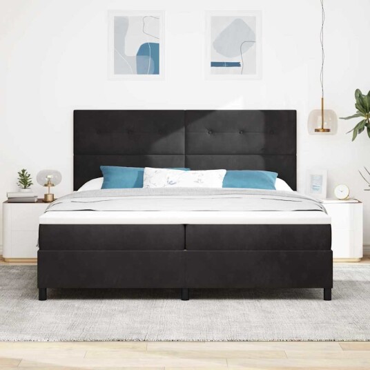 Sengebunn med madrass svart 200x200 cm fløyel