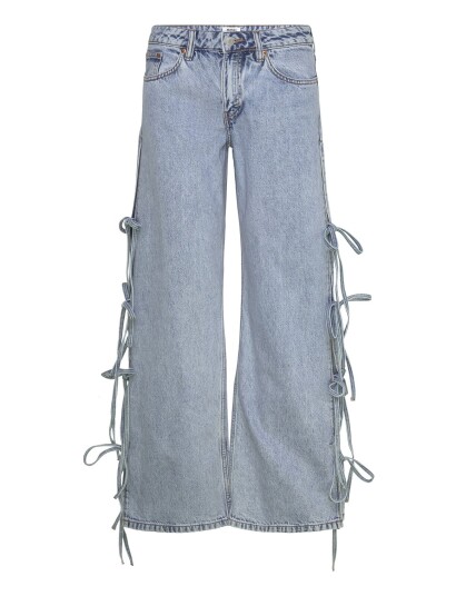 Monki Imoo Low Rise Loose Wide Leg Bow Jeans   Blue   32