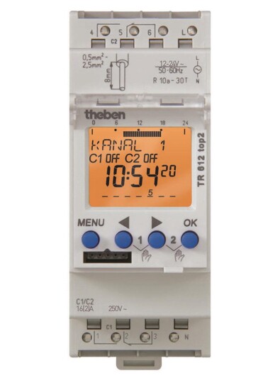 Theben 6124100 Koblingsur 12 24 V vekselkontakt 2 kanaler Elfordeling & strømforsyning
