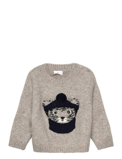 Mango Knitted Sweater With Bear Detail - Grey - 2-3