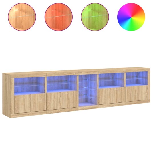 vidaXL Skjenk med LED-lys sonoma eik 283x37x67 cm
