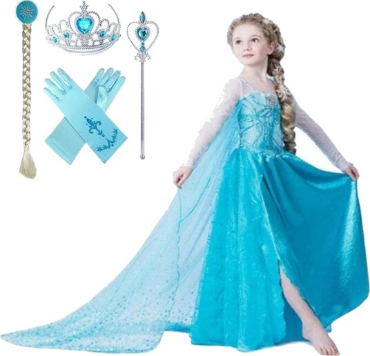 Elsa Princess kjole +4 ekstra tilbehør