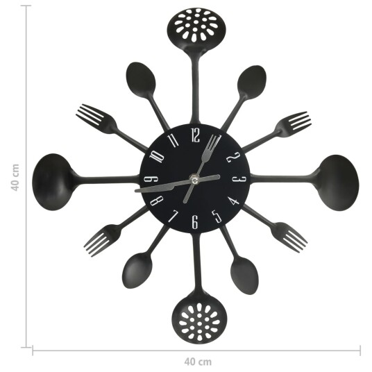 vidaXL Veggklokke med skje og gaffeldesign svart 40 cm aluminium