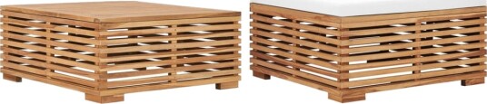 vidaXL Hagebord og fotskammel med kremhvit pute heltre teak