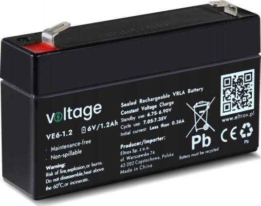 Voltage AGM Batteri 6V 1.2Ah VE6 1.2 Voltage AGM Batteri 6V 1.2Ah VE6 1.2