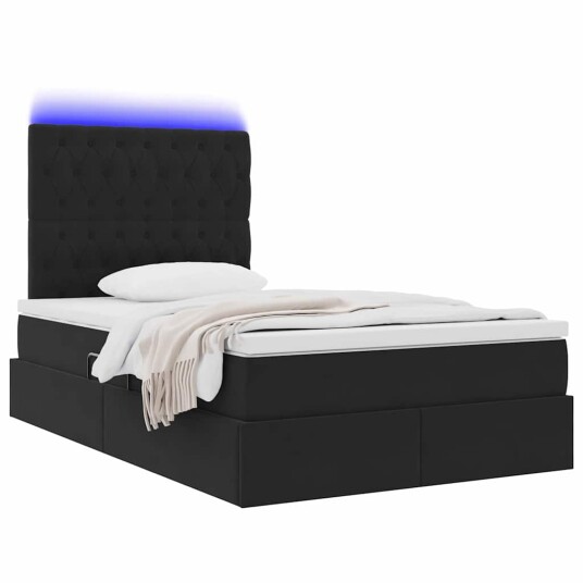 Seng med lagring og LED med madrass Svart 120 x 190 cm Fløyel