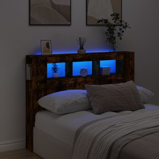  Sengegavl med LED røkt eik 140x18,5x103,5 cm konstruert tre 8721012259324