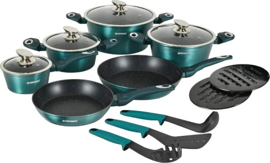 15 delers marmor kokekarsett non stick blå
