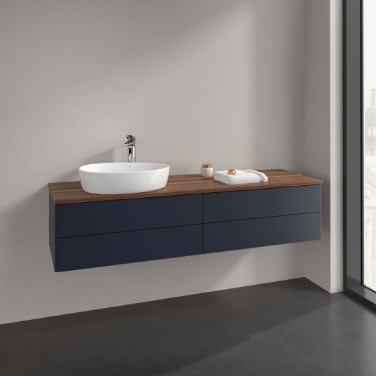 Villeroy & Boch Antao Servantskap med 4 skuffer 160x50x36 cm m/lys Blå Matt/Valnøtt Villeroy & Boch Antao Servantskap med 4 skuffer 160x50x36 cm m/lys Blå Matt/Valnøtt