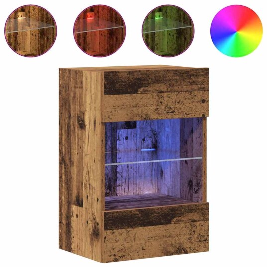  Vegghengte TV-benker med LED 2 stk gammelt tre 40x30x60,5 cm 8721158446671