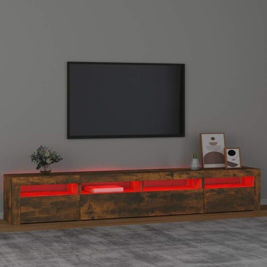 vidaXL TV-benk med LED-lys røkt eik 240x35x40 cm