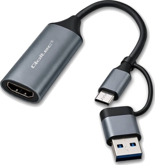 Qoltec Videoopptakskort | Usb C Usb A | Hdmi Adapter | 4K 30Hz | Aluminium